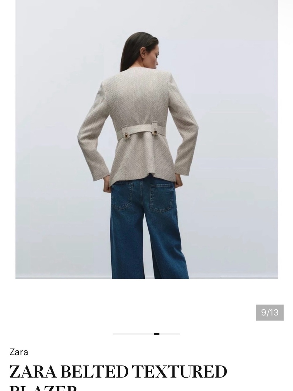 Zara Textured Belted Blazer in Cream - Picture 4 of 9